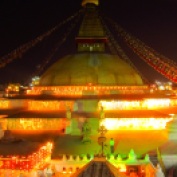 Bouda Stupa at night - awesome spot for meeting old mates - Rich & Dave.
